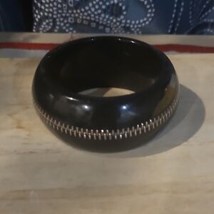 Fashion Bug Black Bangle with Silver Accents